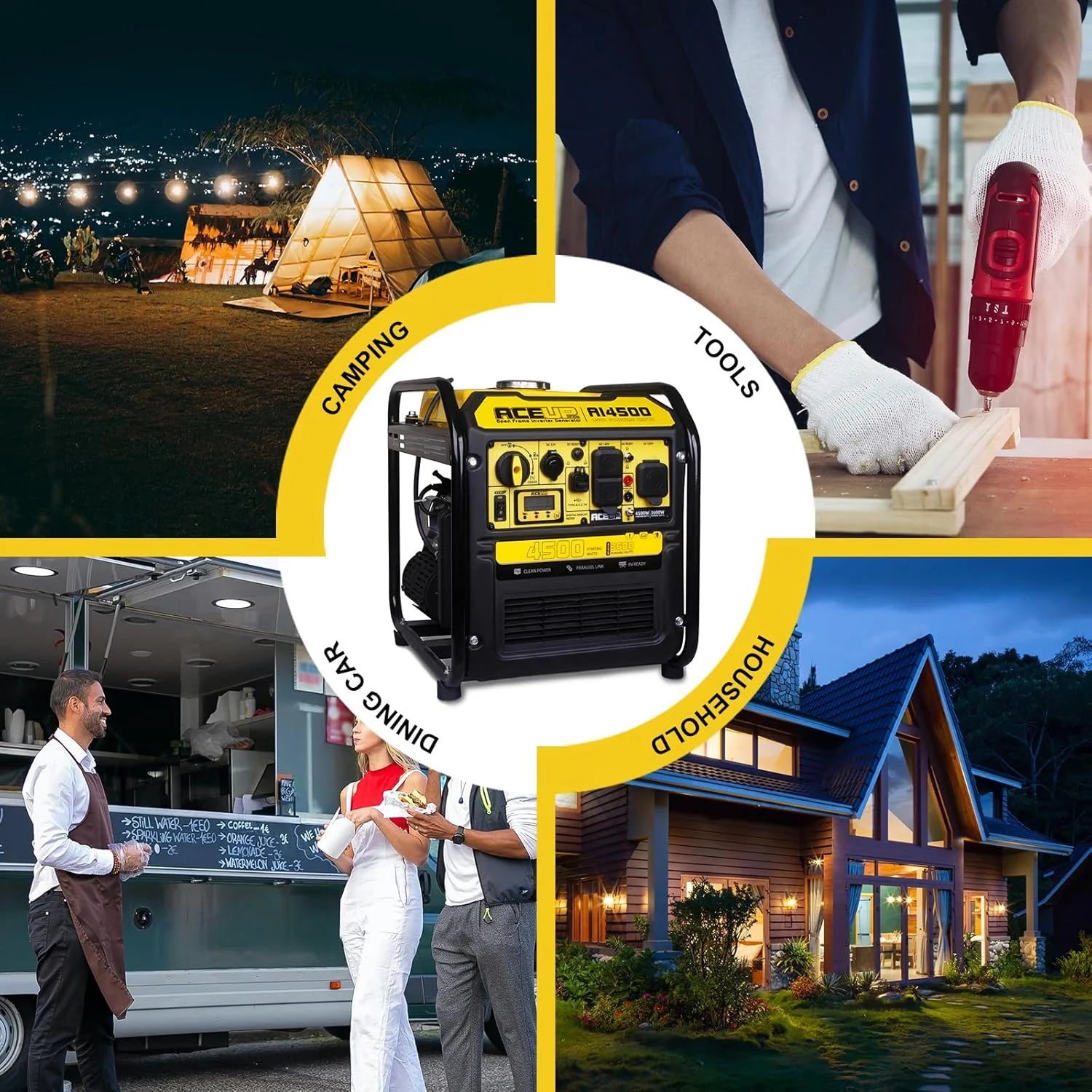 4500 Watt Open Frame Inverter Generator, Gas Generator 223CC Rv-Ready, 4000W Generator EPA Compliant
