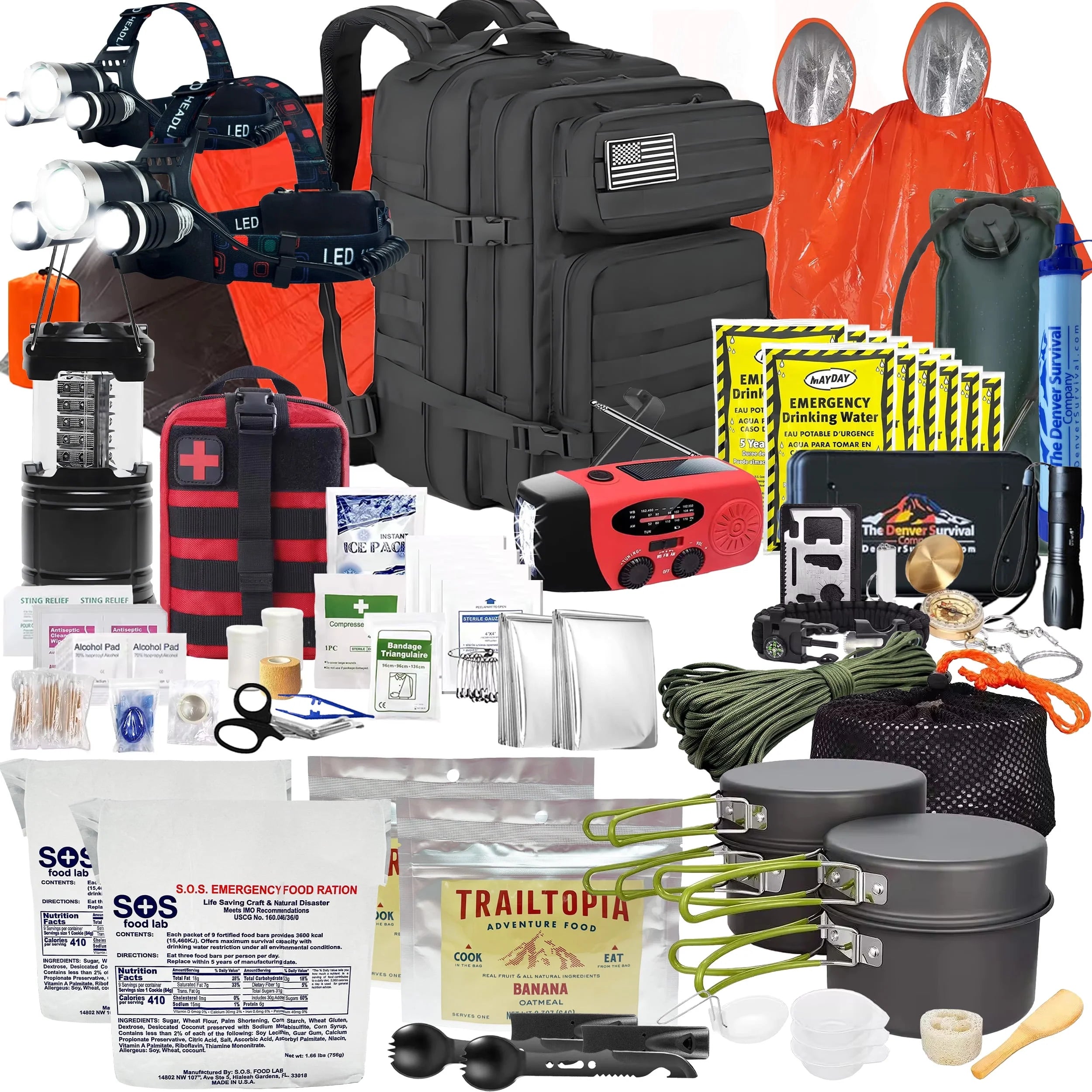 Premium 2 Person 72 Hour Survival Bug Out Bag Backpack with First Aid Kit and Survival Kit