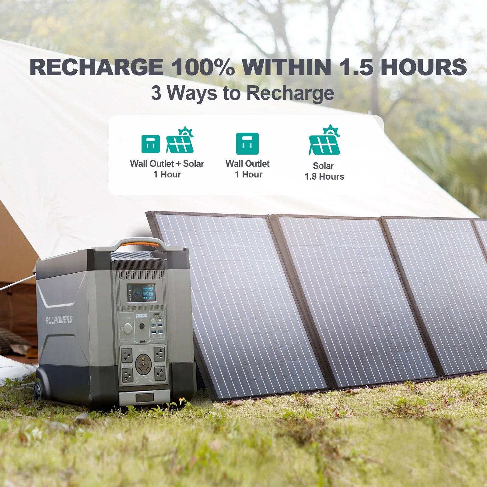 R4000 Portable Solar Generator Kit, 3 Pack 100W Monocrystalline Flexible Solar Panel with 3600 Watt 3600Wh Lifepo4 Power Station, for Camping, Home Backup, RV, [Shipping Separately]