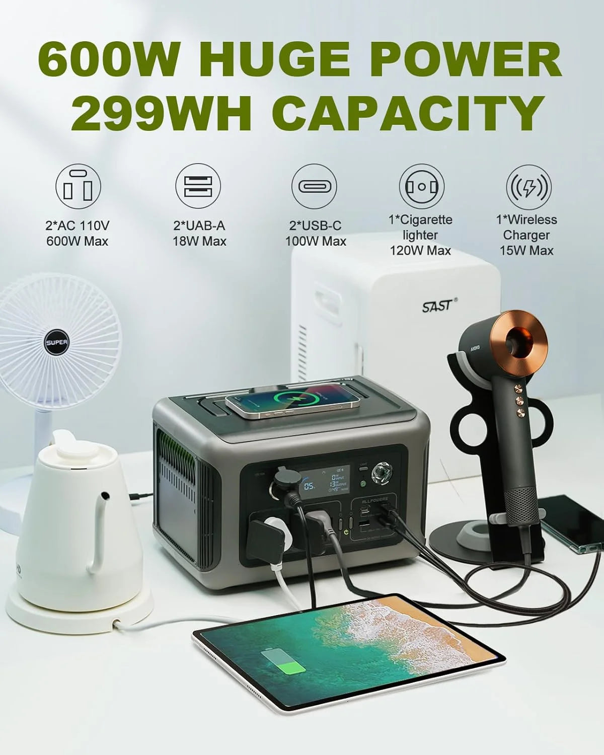 600W Continuous / 1200W Peak Portable Solar Generator with 1 Solar Panel, 299Wh Lifepo4 Portable Power Station, Solar Battery Charger for Camping, Home Backup [Shipping Separately]