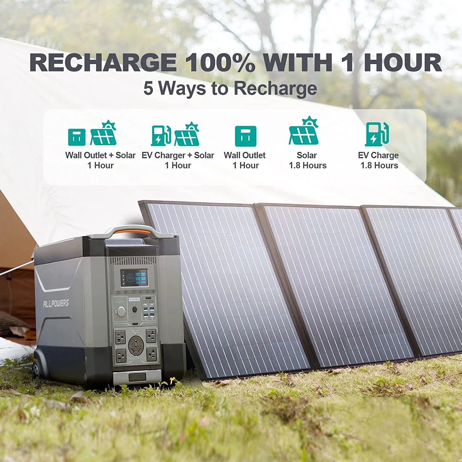R4000 Portable Solar Generator Kit, 3 Pack 100W Monocrystalline Flexible Solar Panel with 3600 Watt 3600Wh Lifepo4 Power Station, for Camping, Home Backup, RV, [Shipping Separately]